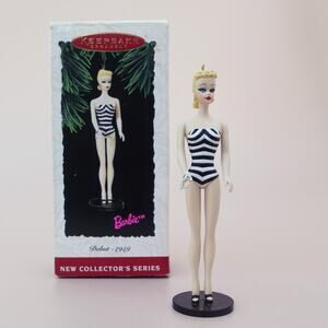 Beach Barbie 1959 Debut 1994 Hallmark Christmas Ornament #1 Black White Swimsuit